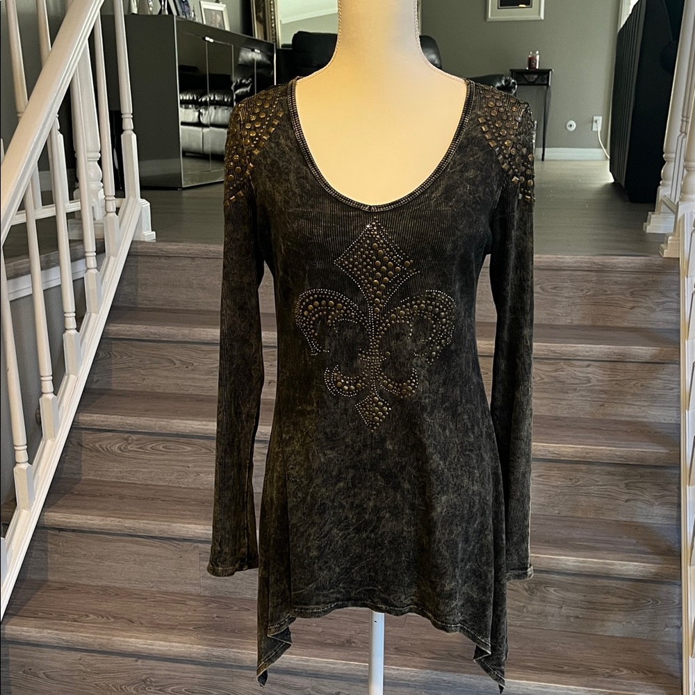 Embellished Black Long Sleeve Top